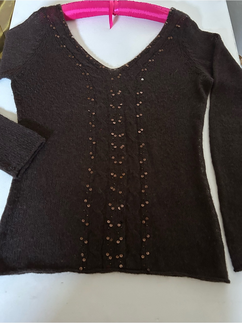 Mixit Brown V-Neck Sweater with Sequin Front Detail